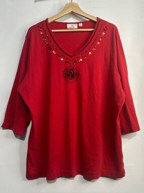 5‎ for $25🔥Quacker Factory Beaded Red Shirt 2X